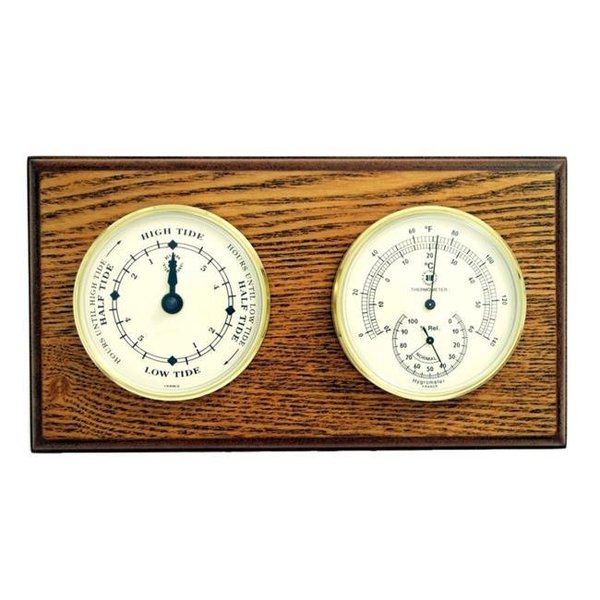 Bey Berk International Bey-Berk International WS120 Tide Clock & Thermometer with Hygrometer - Oak Wood WS120